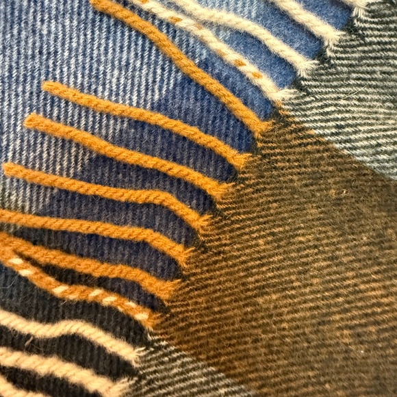 Linea Emmeti 🇮🇹 Fine Merino Wool Wrap – Made in Italy, Blue & Camel Plaid, NWT - Picture 6 of 9